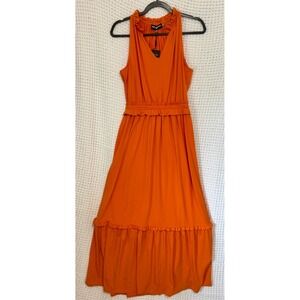 Karl Lagerfeld Paris Women's Orange Sleeveless Ruffle Maxi Dress